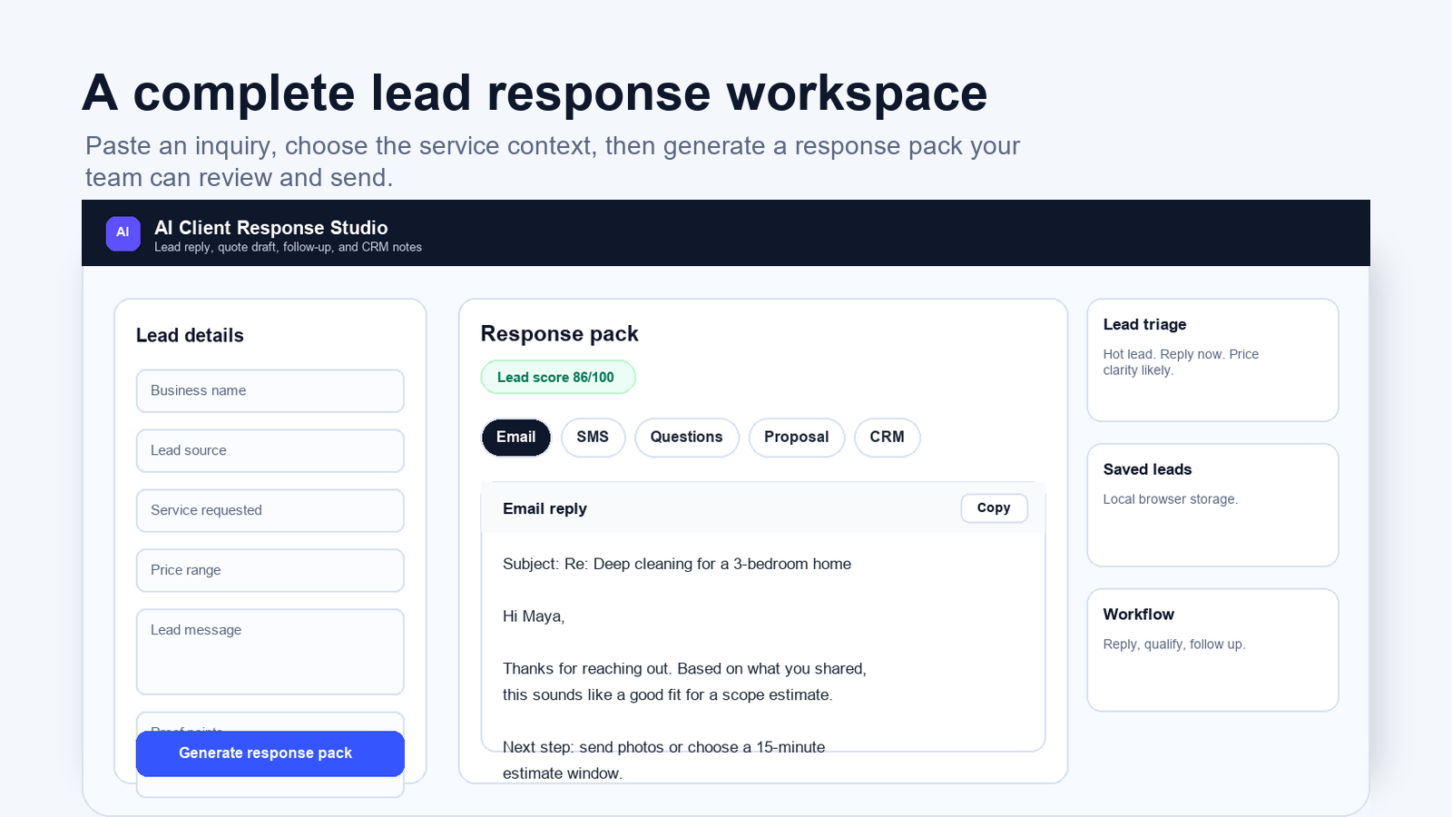 AI Client Response Studio dashboard preview