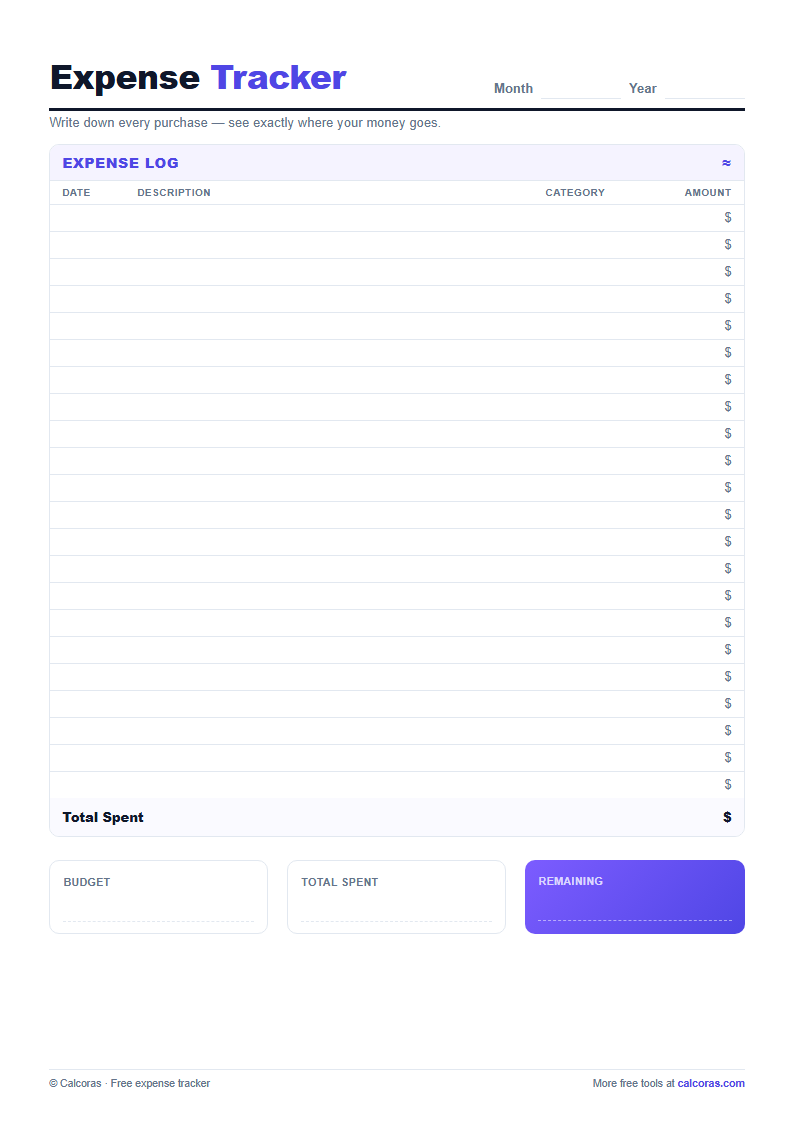 Expense Tracker — free printable PDF