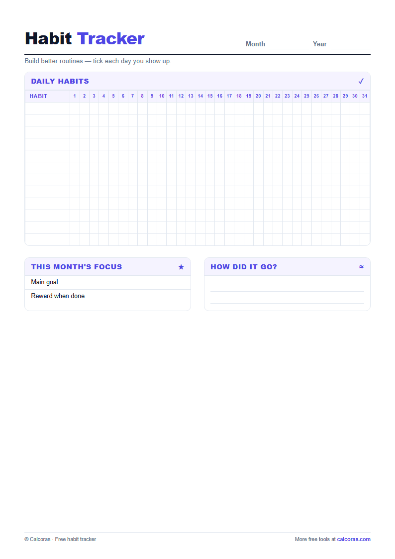 Habit Tracker — free printable PDF